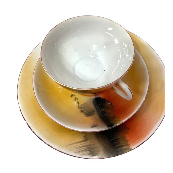 Luster ware Cup Saucer Plate Swan Lake Sunset - Picture 2 of 12